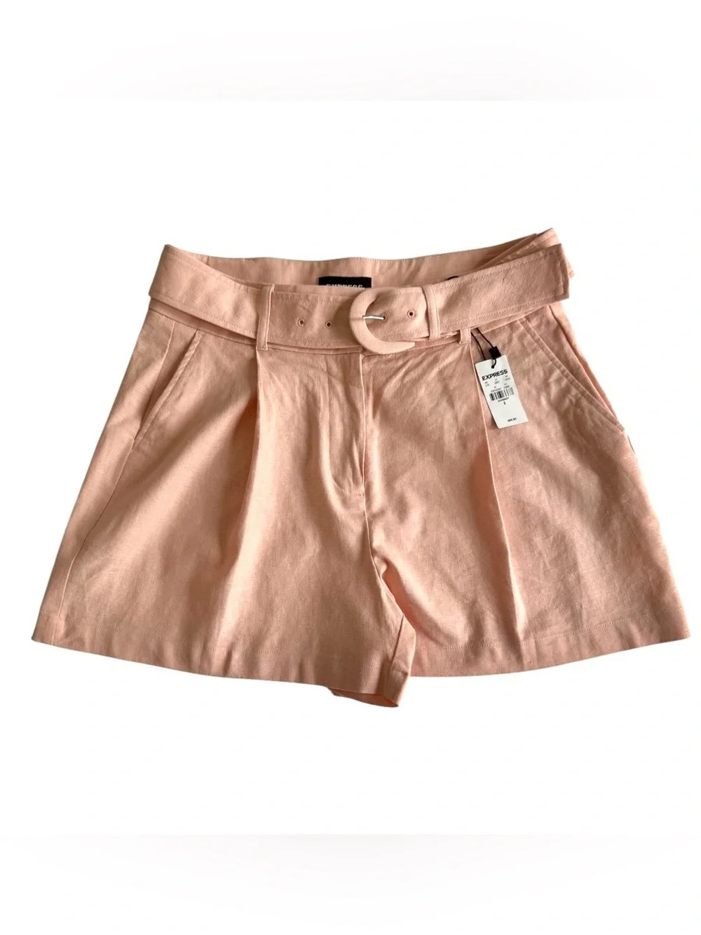 Express Blush Pink Linen Blend Shorts 6 NWT High Rise Resort Vacation Wear Chic - Picture 6 of 14
